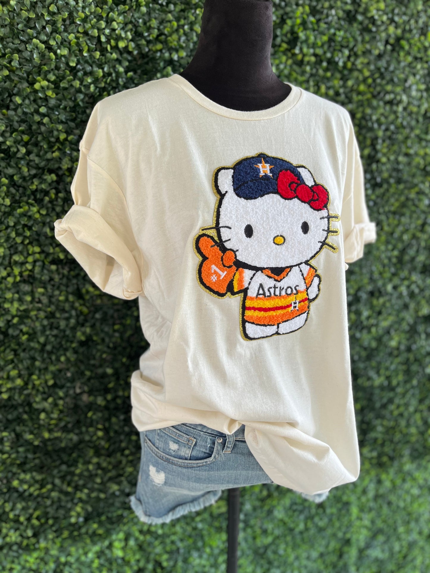Astros kitty chenille patches tee