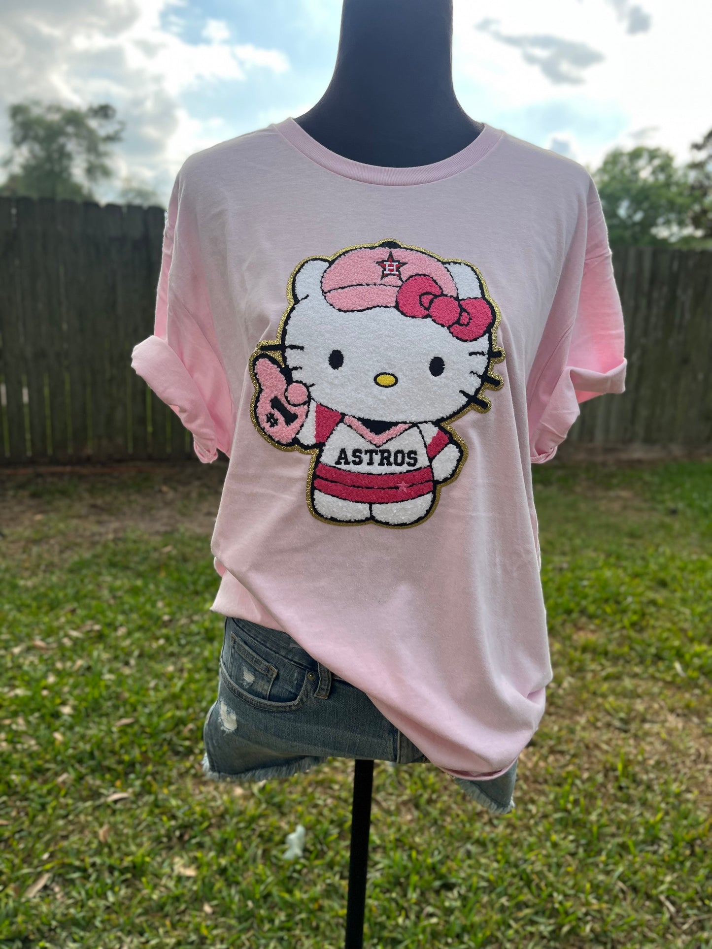Astros kitty chenille patches pink