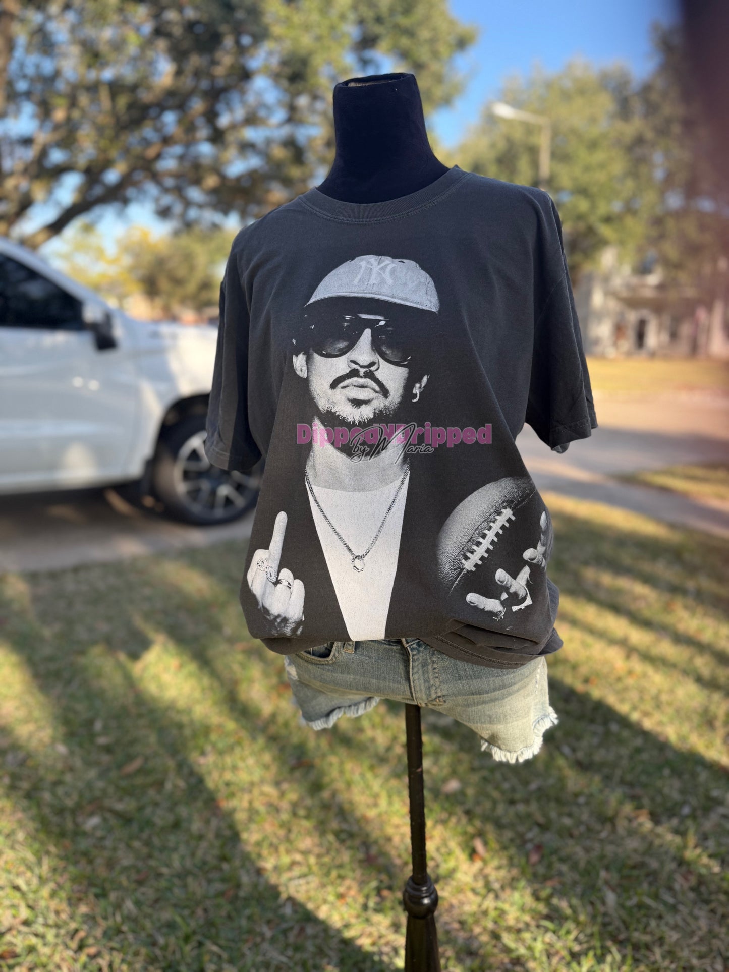 Middle finger BB football tee