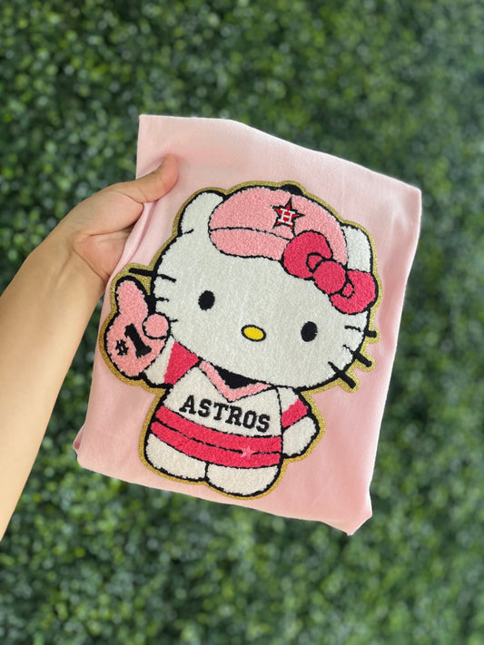 Astros kitty chenille patches pink