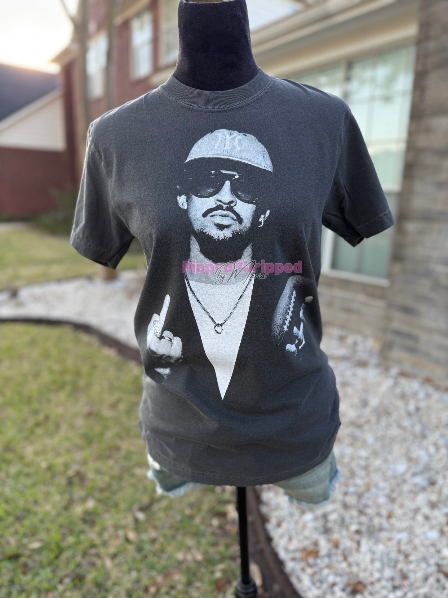 Middle finger BB football tee